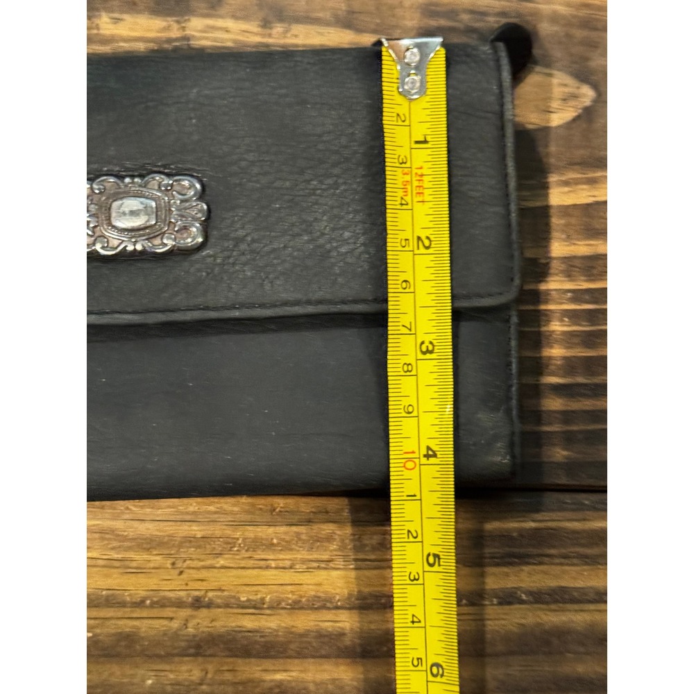 Fossil Black Leather Trifold Wallet Western Filigree Medallion Checkbook Clutch - Picture 4 of 6